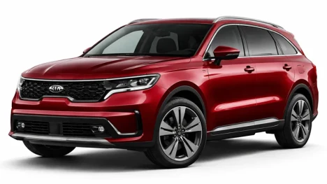 Red Kia Sorento offered for rental by the company Imperial Car Rental.
