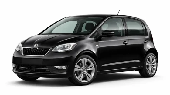Black Skoda Citigo offered for rental by the company Imperial Car Rental.