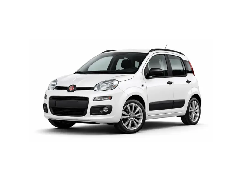 A white Fiat Panda offered for rental by the company Imperial Car Rental.