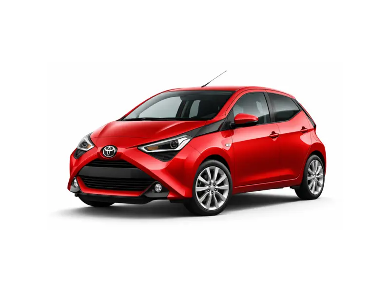 Red Toyota Aygo offered for rental by the company Imperial Car Rental.