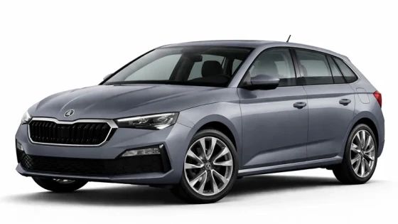 A gray Skoda Scala car offered for rental by the company Imperial Car Rental.