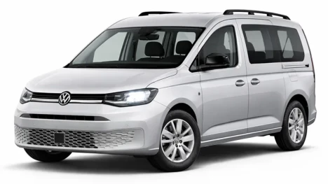 A white Volkswagen Caddy is offered for rental by the company Imperial Car Rental.
