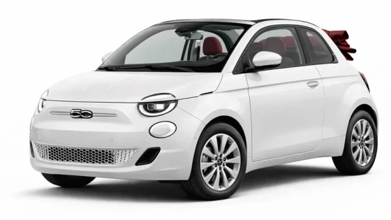 White Fiat 500 offered for rental by the company Imperial Car Rental.