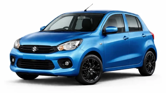Auto di colore blu modello Suzuki Celerio disponibile per il noleggio presso Imperial Car Rental.