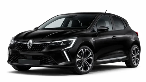 Ein schwarzer Renault Clio. Dieses Auto wird von der Firma Imperial Car Rental vermietet.