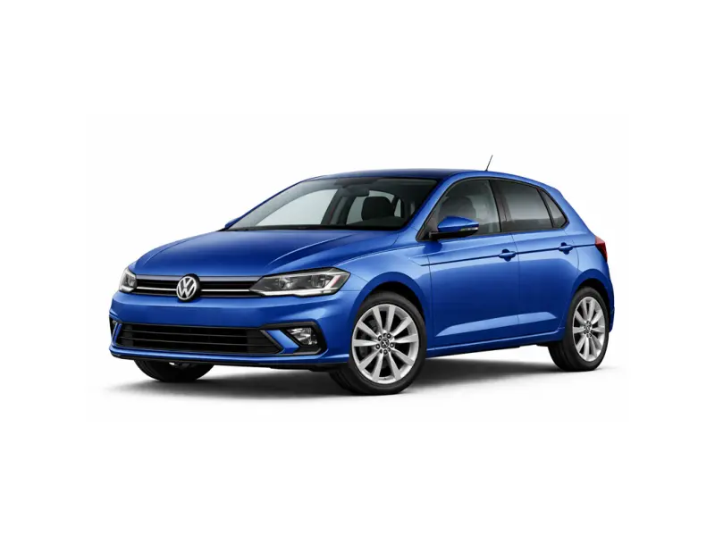 Der Volkswagen Polo ist blau. Dieses Auto wird von Imperial Car Rental zur Vermietung angeboten.