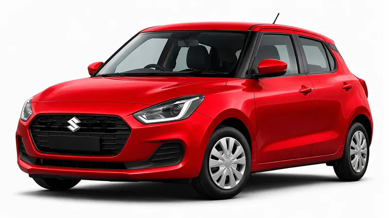 Suzuki Swift voiture compacte rouge de location avec design moderne vue de face.