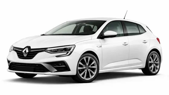 A white Renault Megane is offered for rental by the company Imperial Car Rental.