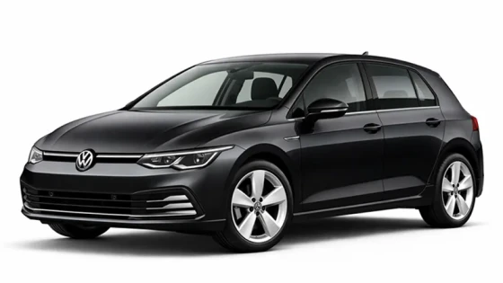 A black Volkswagen Golf offered for rental by the company Imperial Car Rental.