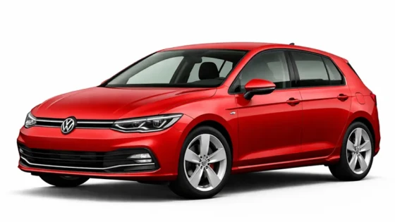 Red Volkswagen Golf offered for rental by the company Imperial Car Rental.