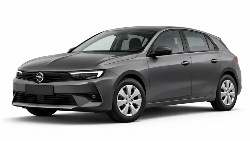Opel Astra hatchback biluthyrning i mörkgrå färg.