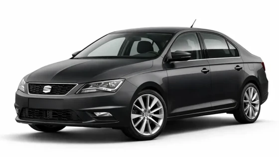 A black Seat Toledo offered for rental by the company Imperial Car Rental.