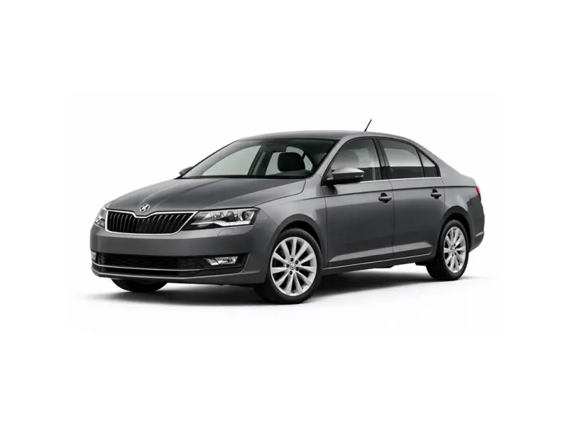 Der dunkelgraue Skoda Rapid wird von der Firma Imperial Car Rental zur Vermietung angeboten.