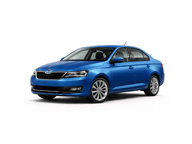 L’auto è una Skoda Rapid di colore blu. Questa auto è offerta in affitto dalla compagnia Imperial Car Rental.