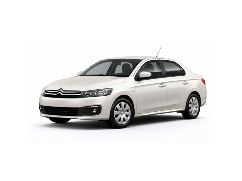 The car is a white Citroen C. It is offered for rental by the company Imperial Car Rental.