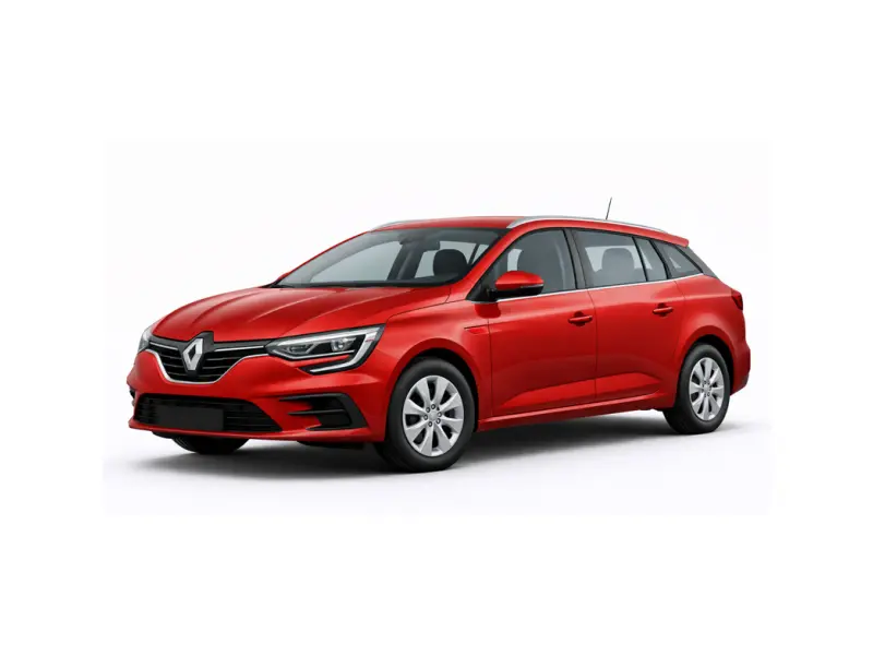 A red Renault Megane offered for rental by the company Imperial Car Rental.