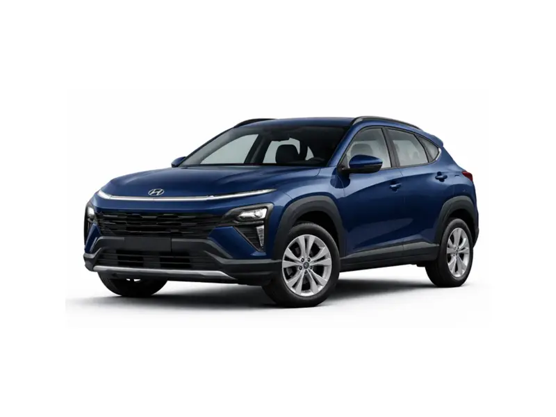 Der blaue Hyundai Konna wird von der Firma Imperial Car Rental zur Vermietung angeboten.