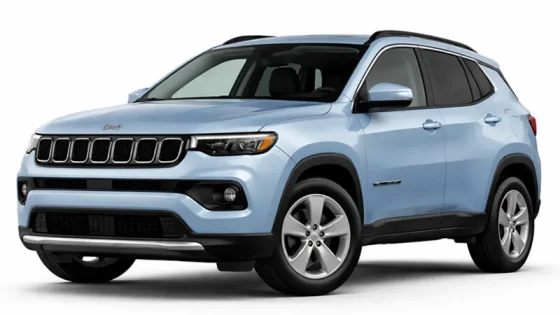 Light blue Jeep Compass offered for rental by the company Imperial Car Rental.
