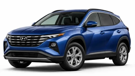 Blue Hyundai Tucson offered for rental by Imperial Car Rental.