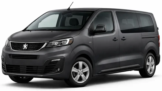 De auto is een grijze Peugeot Expert. Deze auto wordt aangeboden voor verhuur door het bedrijf Imperial Car Rental.