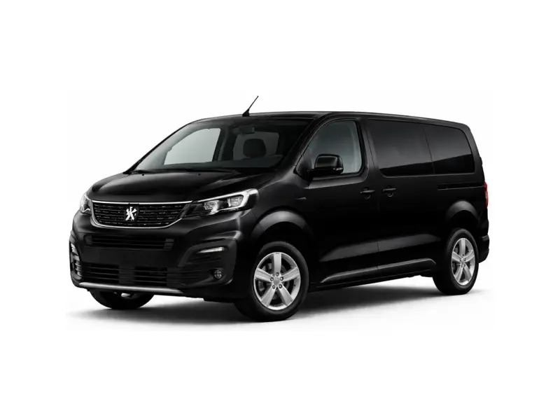 Der schwarze Peugeot Traveller wird von der Firma Imperial Car Rental zur Vermietung angeboten.