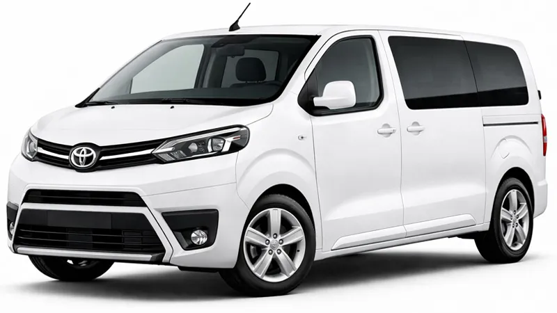 Toyota Proace van rental in white color for spacious car hire and group travel options.