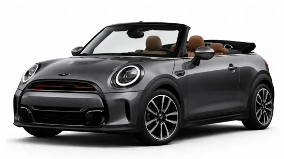 A gray Mini Cooper convertible offered for rental by the company Imperial Car Rental.