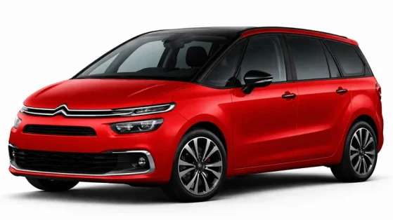A red Citroen C4 offered for rental by the company Imperial Car Rental.