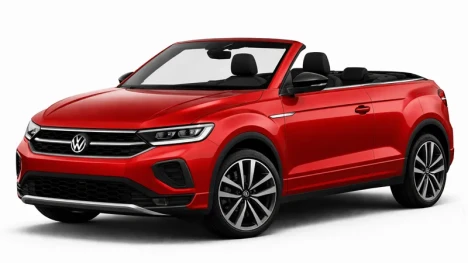 Roter Volkswagen T Cabrio. Dieses Auto wird von der Firma Imperial Car Rental zur Vermietung angeboten.