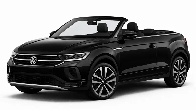 Volkswagen convertible car for rent in black, ideal for stylish and comfortable auto rental trips.