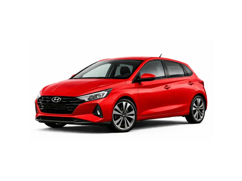 Κόκκινο Hyundai i20, διατίθεται προς ενοικίαση από την εταιρεία Imperial Car Rental.