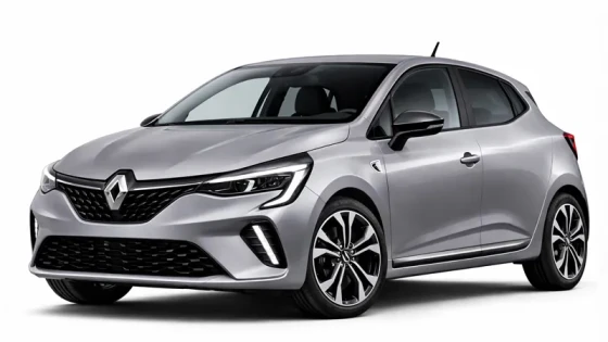 Der silberne Renault Clio wird von der Firma Imperial Car Rental zur Vermietung angeboten.