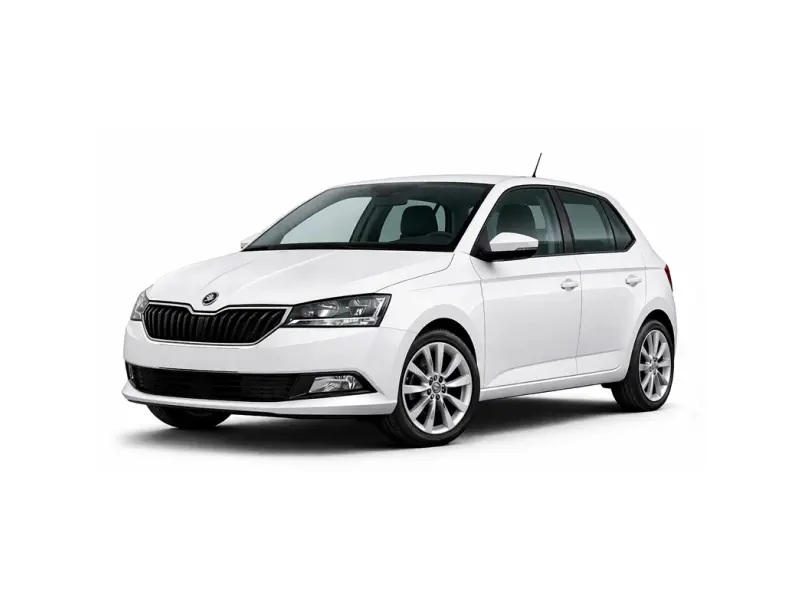 Λευκό Skoda Fabia προσφέρεται προς ενοικίαση από την εταιρεία Imperial Car Rental.