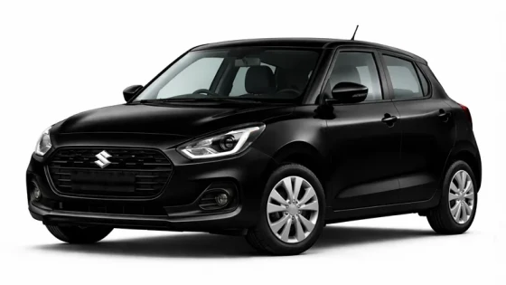 Der schwarze Suzuki Swift wird von der Firma Imperial Car Rental zur Vermietung angeboten.
