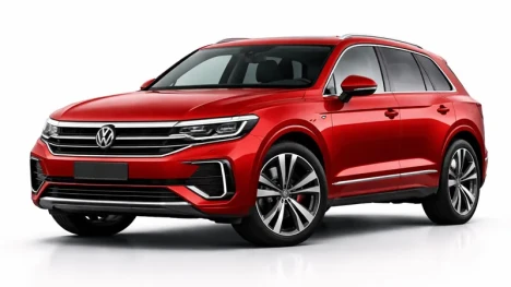 Rode VW Touareg, aangeboden voor verhuur door Imperial Car Rental.