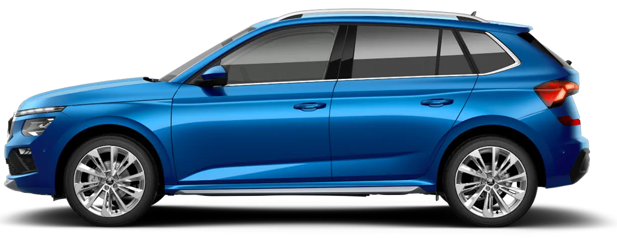 Blue modern compact SUV with sleek design, tinted windows, and alloy wheels in side profile view.